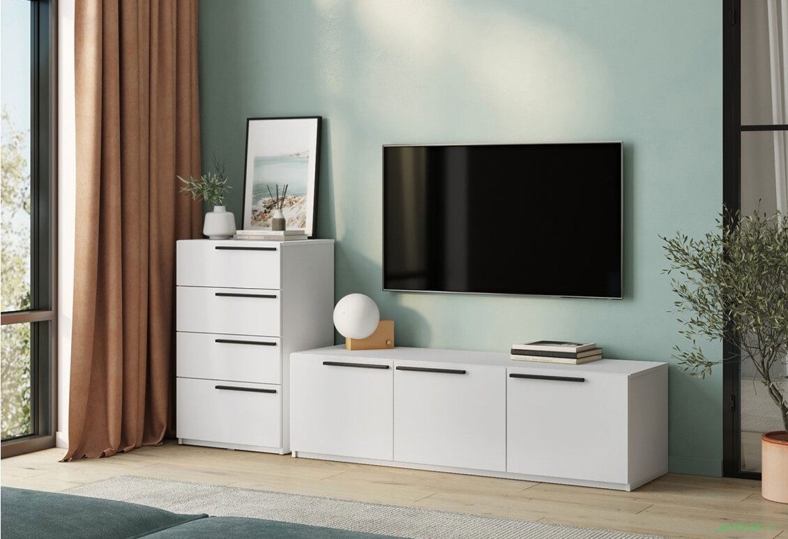 Тумба під ТВ Kredens furniture Venus (0005) з 3 дверцятами 150 см, білий - Зображення 2 Зображення 2 - Тумба під ТВ Kredens furniture Venus (0005) з 3 дверцятами 150 см, білий