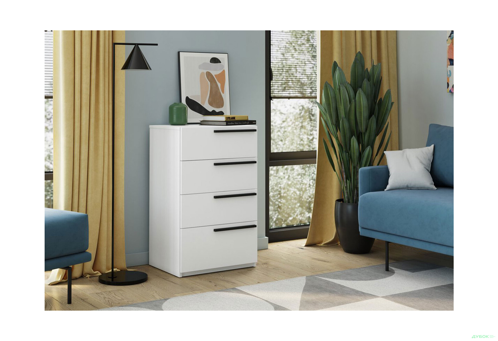 Комод Kredens furniture Venus (0007) з 4 шухлядами 55 см, білий - Зображення 2 Зображення 2 - Комод Kredens furniture Venus (0007) з 4 шухлядами 55 см, білий