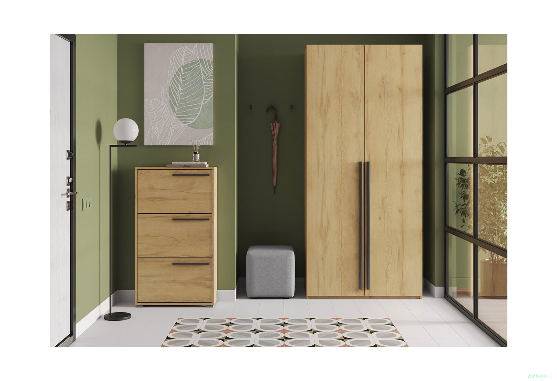 Зображення 3 - Шафа Kredens furniture Venus (0017) 2-дверна зі штангою і полицями 100 см, дуб аппалачі
