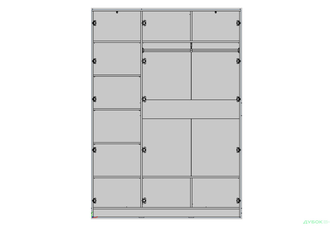 Зображення 2 - Шафа Kredens furniture Venus (0020) 3-дверна зі штангою і полицями 150 см, біла