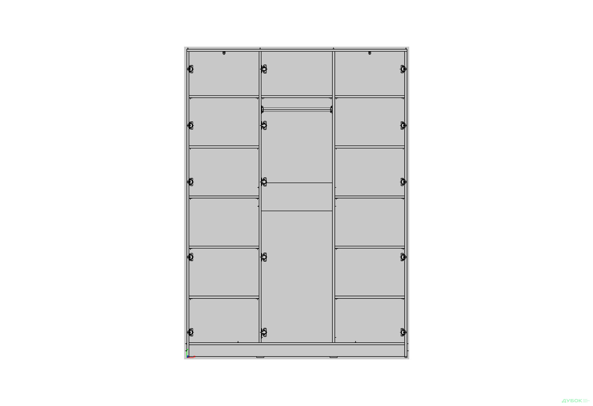 Шафа Kredens furniture Venus (0021) 3-дверна зі штангою і полицями 150 см, біла - Зображення 2 Зображення 2 - Шафа Kredens furniture Venus (0021) 3-дверна зі штангою і полицями 150 см, біла
