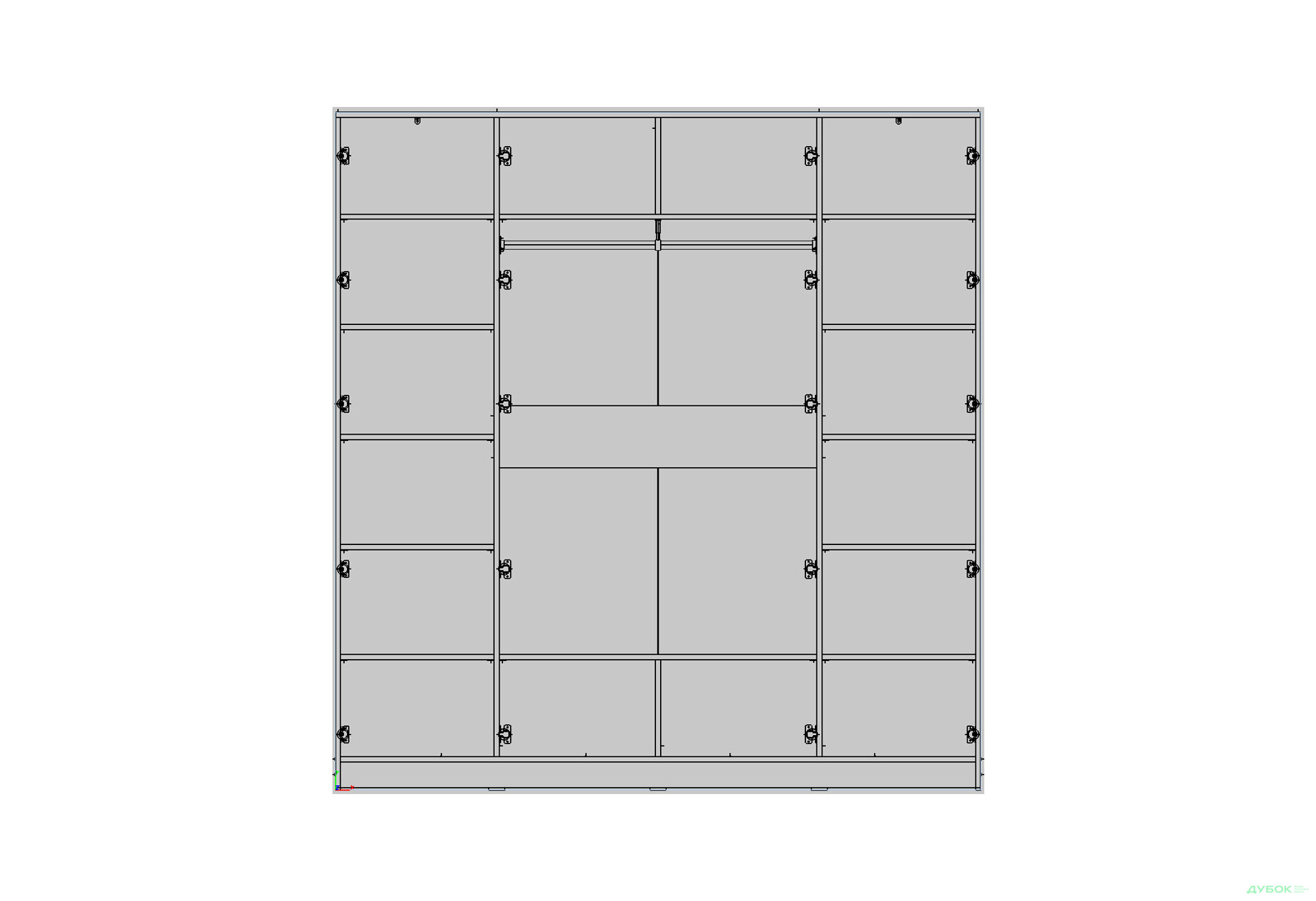 Шафа Kredens furniture Venus (0024) 4-дверна зі штангами і полицями 200 см, біла - Зображення 2 Зображення 2 - Шафа Kredens furniture Venus (0024) 4-дверна зі штангами і полицями 200 см, біла