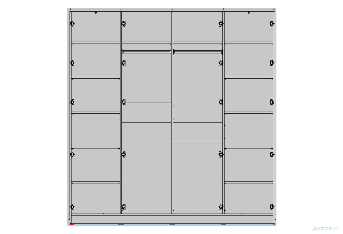 Шафа Kredens furniture Venus (0027) 4-дверна зі штангами і полицями 200 см, біла - Зображення 2 Зображення 2 - Шафа Kredens furniture Venus (0027) 4-дверна зі штангами і полицями 200 см, біла