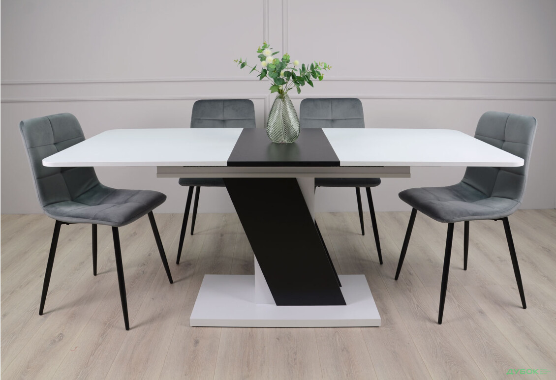 Стіл обідній Intarsio Карвело / Carvelo 140x80 см розкладний Біла аляска РЕ / Чорний уніколор - Зображення 3 Зображення 3 - Стіл обідній Intarsio Карвело / Carvelo 140x80 см розкладний Біла аляска РЕ / Чорний уніколор