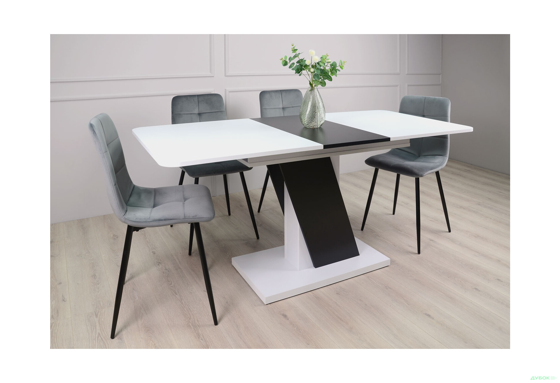 Стіл обідній Intarsio Карвело / Carvelo 140x80 см розкладний Біла аляска РЕ / Чорний уніколор - Зображення 2 Зображення 2 - Стіл обідній Intarsio Карвело / Carvelo 140x80 см розкладний Біла аляска РЕ / Чорний уніколор