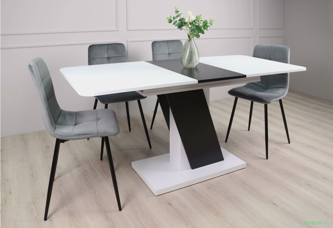 Стіл обідній Intarsio Карвело / Carvelo 140x80 см розкладний Біла аляска РЕ / Чорний уніколор - Зображення 2 Зображення 2 - Стіл обідній Intarsio Карвело / Carvelo 140x80 см розкладний Біла аляска РЕ / Чорний уніколор