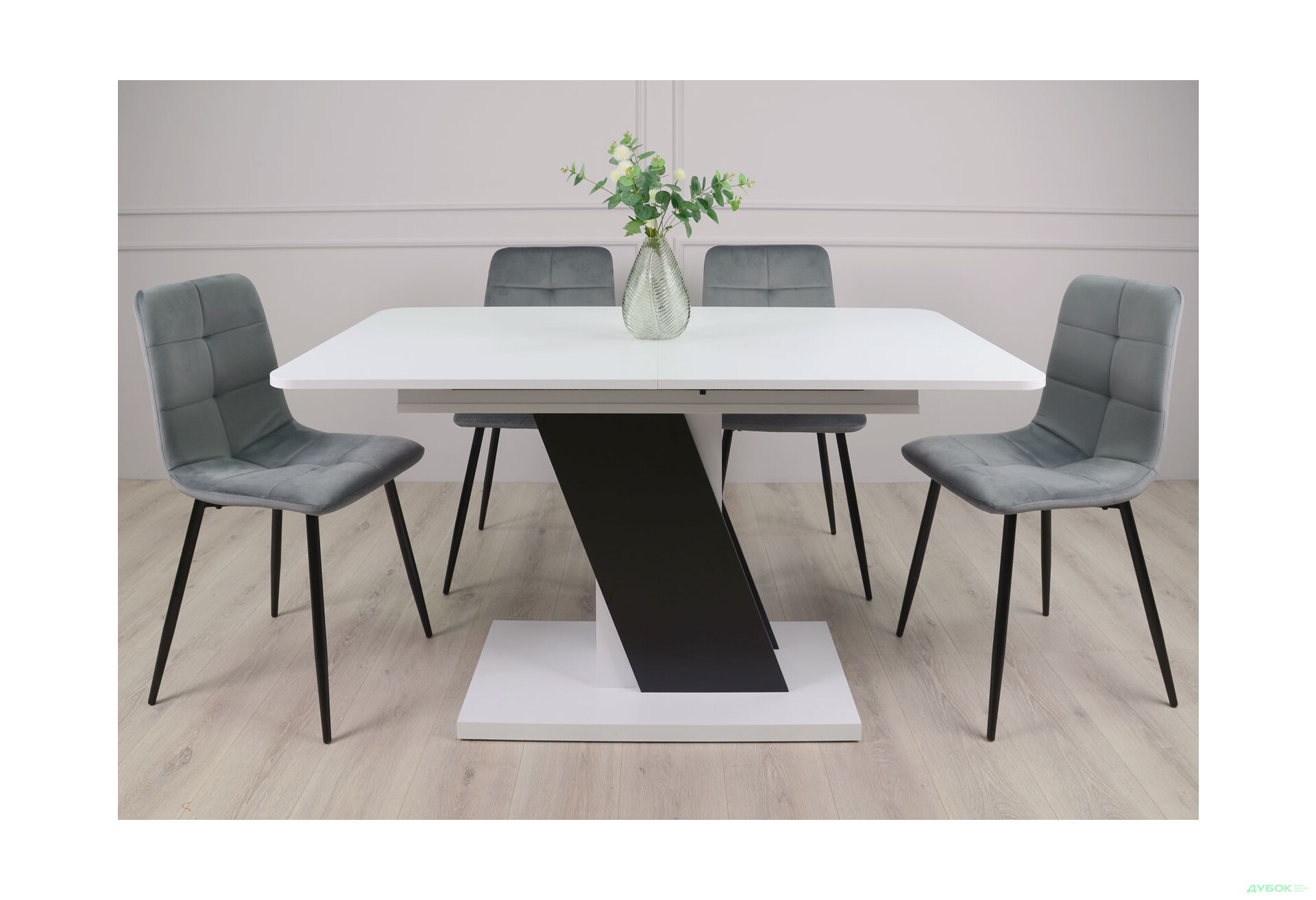 Стіл обідній Intarsio Карвело / Carvelo 140x80 см розкладний Біла аляска РЕ / Чорний уніколор - Зображення 6 Зображення 6 - Стіл обідній Intarsio Карвело / Carvelo 140x80 см розкладний Біла аляска РЕ / Чорний уніколор