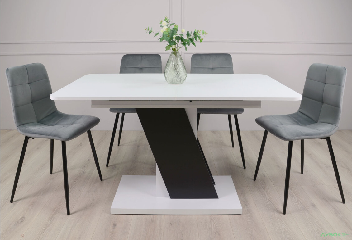 Стіл обідній Intarsio Карвело / Carvelo 140x80 см розкладний Біла аляска РЕ / Чорний уніколор - Зображення 6 Зображення 6 - Стіл обідній Intarsio Карвело / Carvelo 140x80 см розкладний Біла аляска РЕ / Чорний уніколор