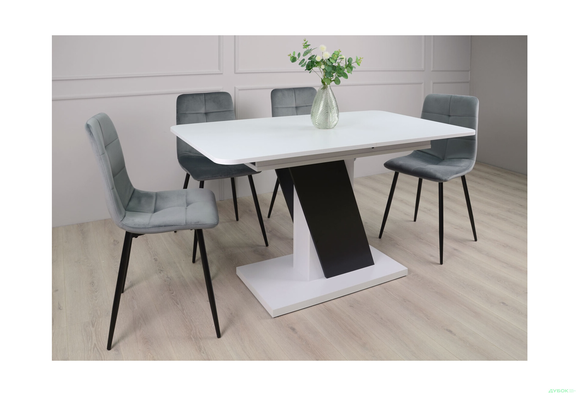 Стіл обідній Intarsio Карвело / Carvelo 140x80 см розкладний Біла аляска РЕ / Чорний уніколор - Зображення 7 Зображення 7 - Стіл обідній Intarsio Карвело / Carvelo 140x80 см розкладний Біла аляска РЕ / Чорний уніколор