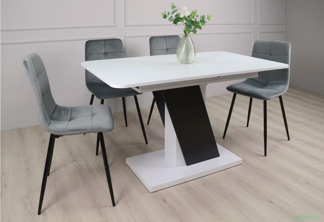 Стіл обідній Intarsio Карвело / Carvelo 140x80 см розкладний Біла аляска РЕ / Чорний уніколор - Зображення 7 Зображення 7 - Стіл обідній Intarsio Карвело / Carvelo 140x80 см розкладний Біла аляска РЕ / Чорний уніколор