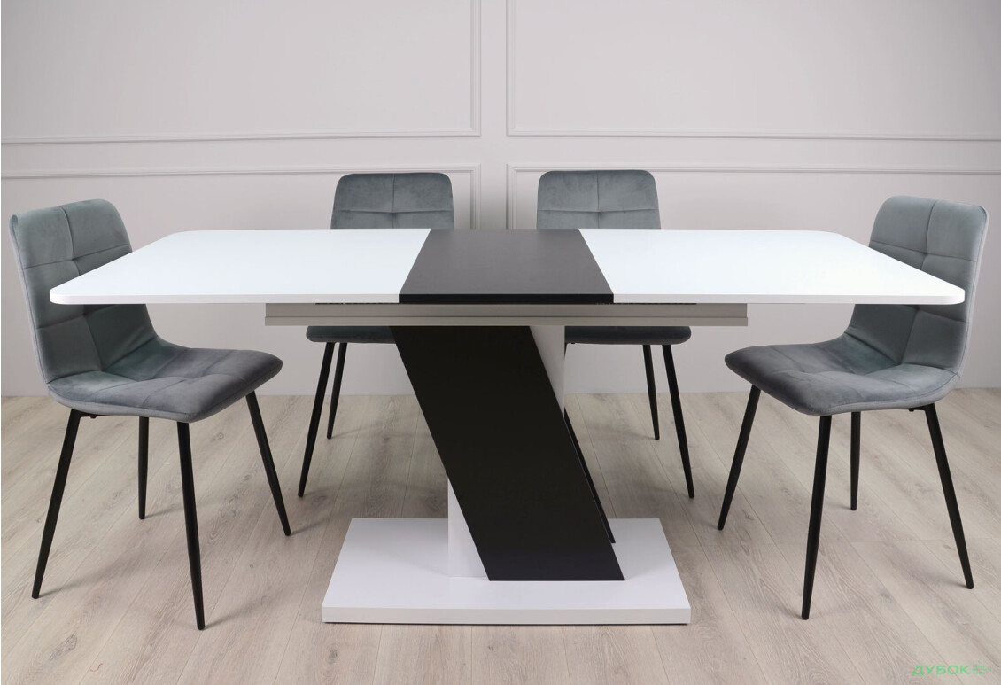 Стіл обідній Intarsio Карвело / Carvelo 140x80 см розкладний Біла аляска РЕ / Чорний уніколор - Зображення 9 Зображення 9 - Стіл обідній Intarsio Карвело / Carvelo 140x80 см розкладний Біла аляска РЕ / Чорний уніколор