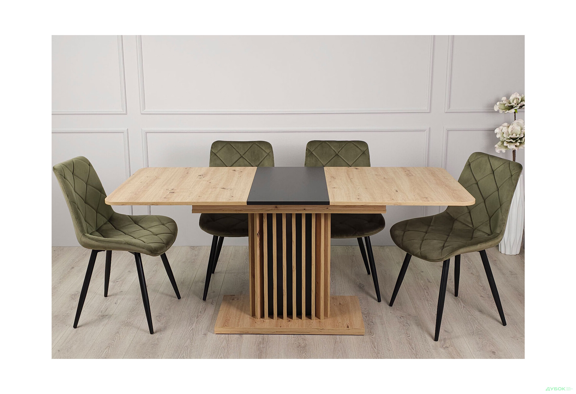 Стіл обідній Intarsio Касандра / Casandra 140x80 см розкладний, дуб артизан / чорний - Зображення 7 Зображення 7 - Стіл обідній Intarsio Касандра / Casandra 140x80 см розкладний, дуб артизан / чорний