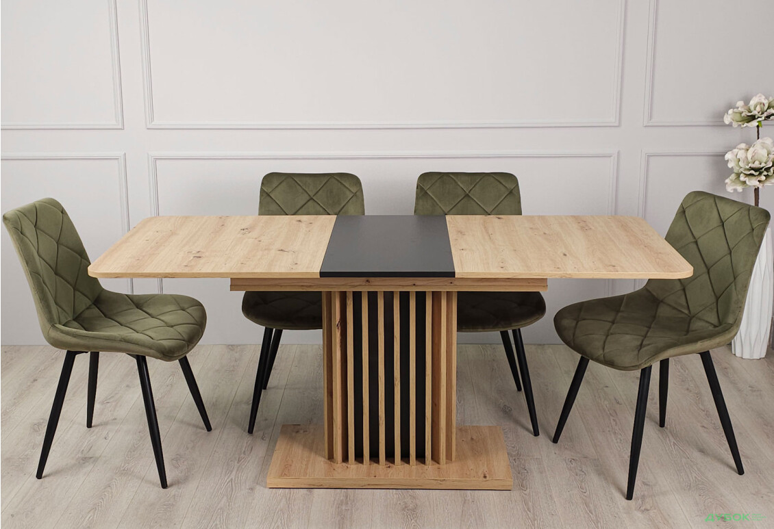 Стіл обідній Intarsio Касандра / Casandra 140x80 см розкладний, дуб артизан / чорний - Зображення 7 Зображення 7 - Стіл обідній Intarsio Касандра / Casandra 140x80 см розкладний, дуб артизан / чорний