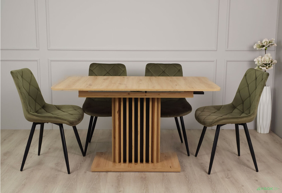 Стіл обідній Intarsio Касандра / Casandra 140x80 см розкладний, дуб артизан / чорний - Зображення 5 Зображення 5 - Стіл обідній Intarsio Касандра / Casandra 140x80 см розкладний, дуб артизан / чорний