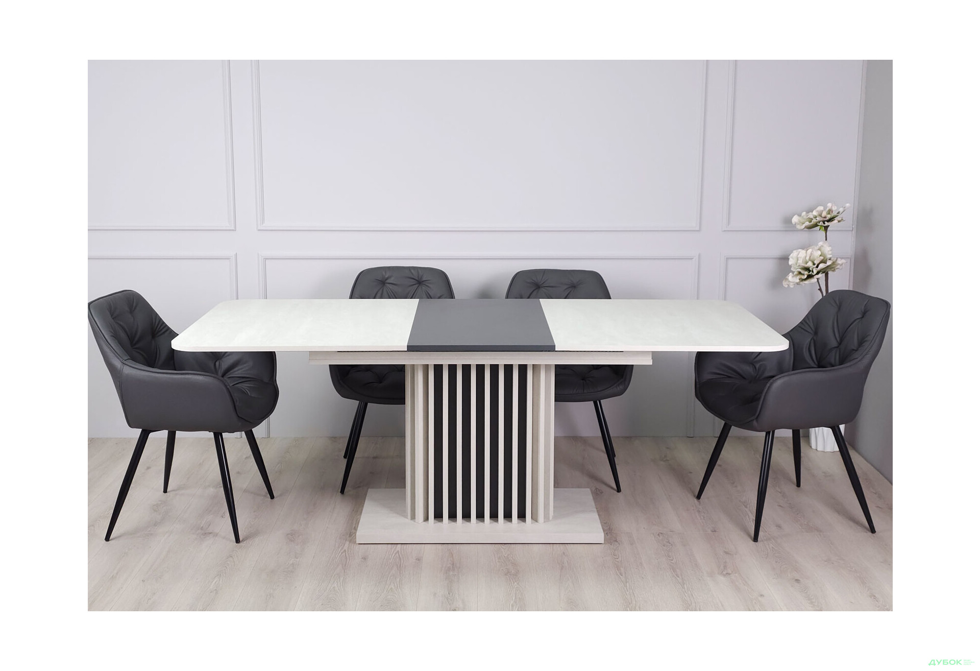 Изображение 4 - Стол обеденный Intarsio Касандра Макс / Casandra Max 160x90 см раскладной, шелковый камень / антрацит