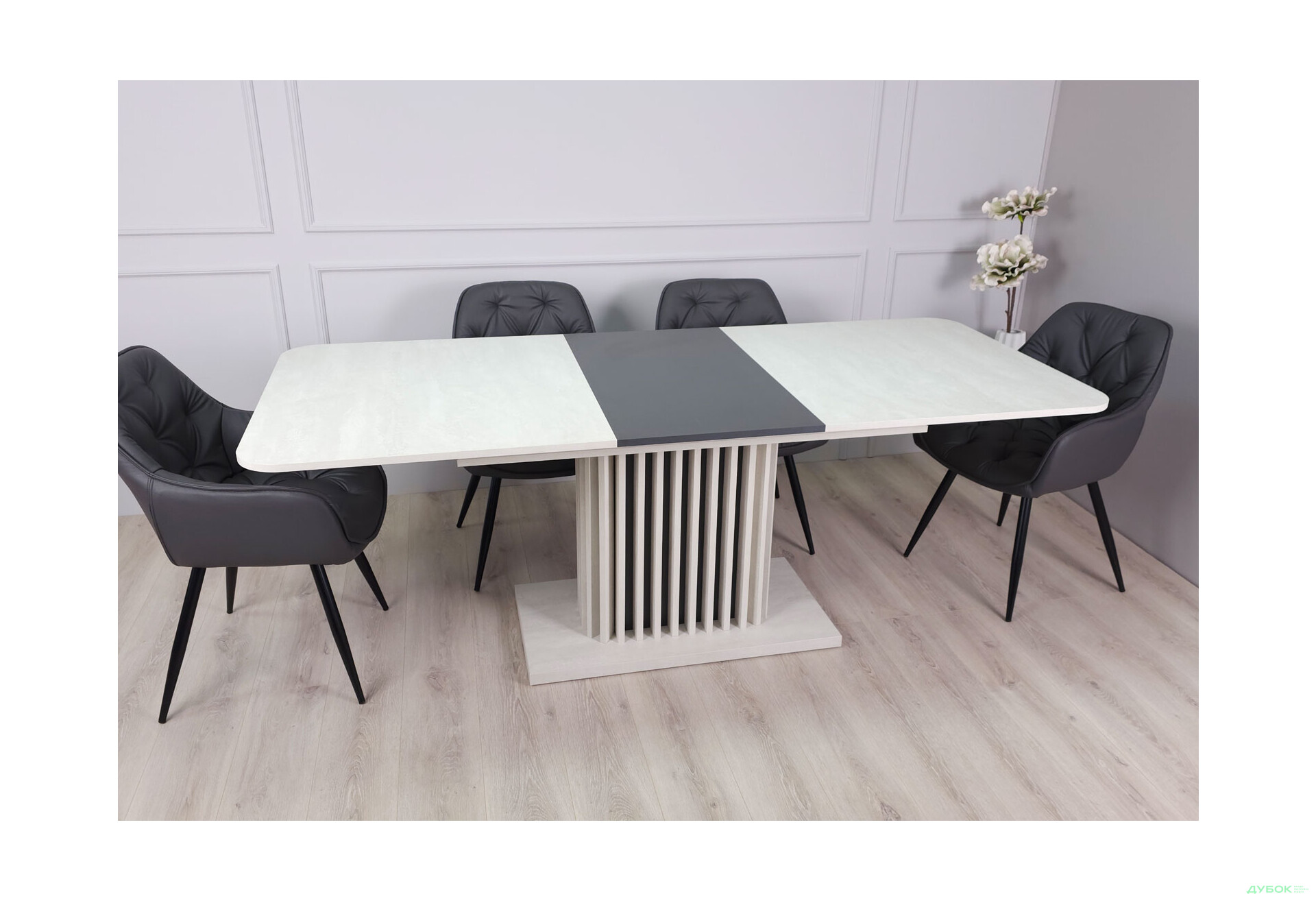 Изображение 5 - Стол обеденный Intarsio Касандра Макс / Casandra Max 160x90 см раскладной, шелковый камень / антрацит