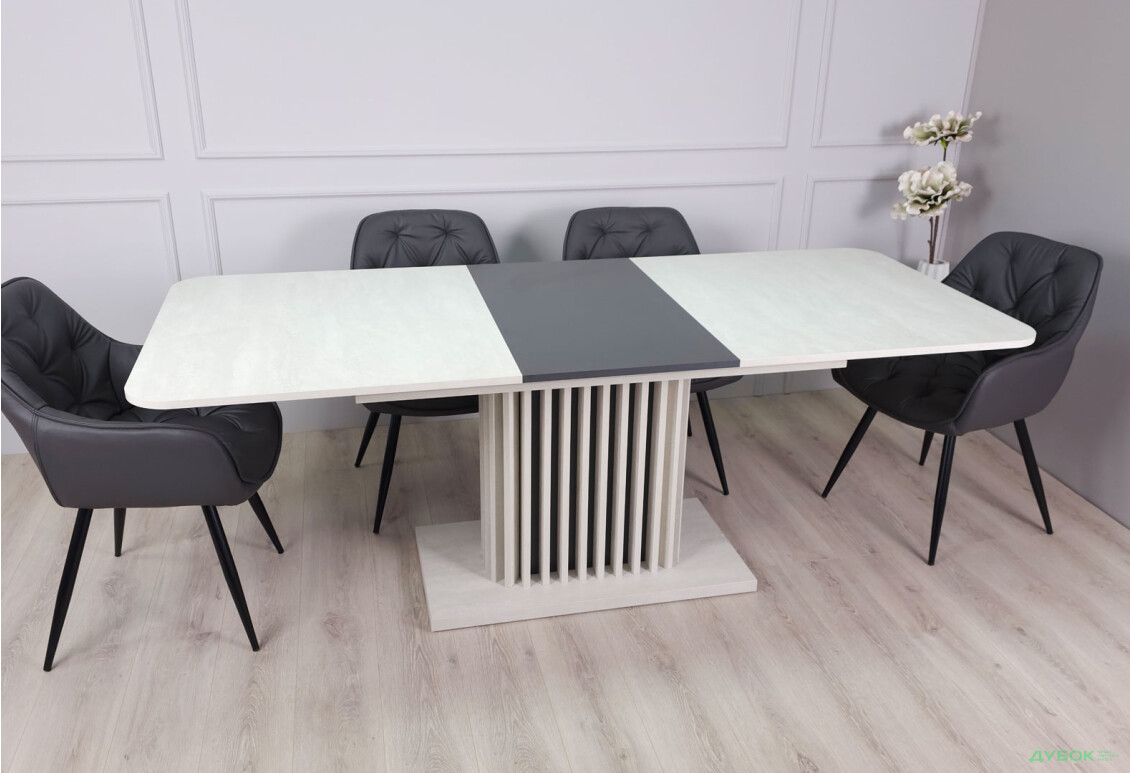 Изображение 5 - Стол обеденный Intarsio Касандра Макс / Casandra Max 160x90 см раскладной, шелковый камень / антрацит