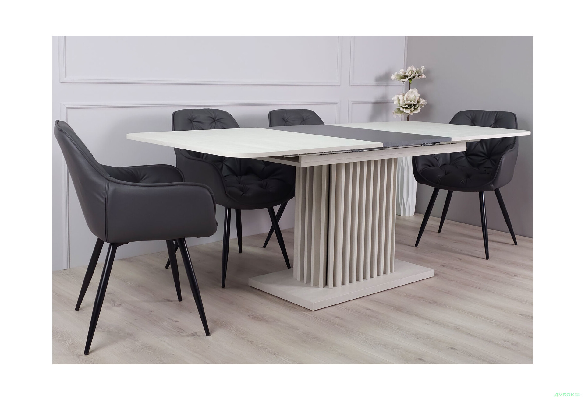 Изображение 6 - Стол обеденный Intarsio Касандра Макс / Casandra Max 160x90 см раскладной, шелковый камень / антрацит
