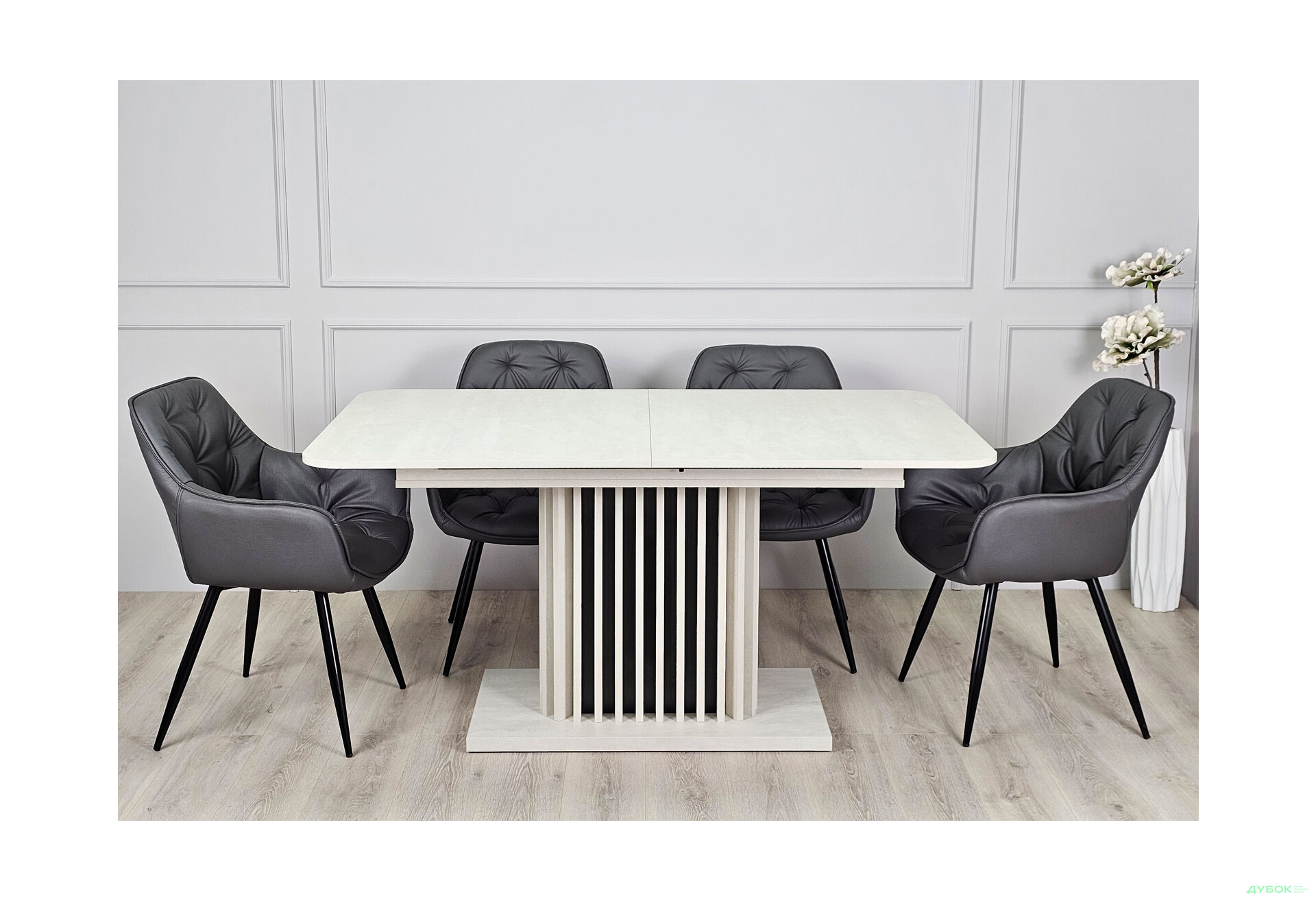 Изображение 3 - Стол обеденный Intarsio Касандра Макс / Casandra Max 160x90 см раскладной, шелковый камень / антрацит