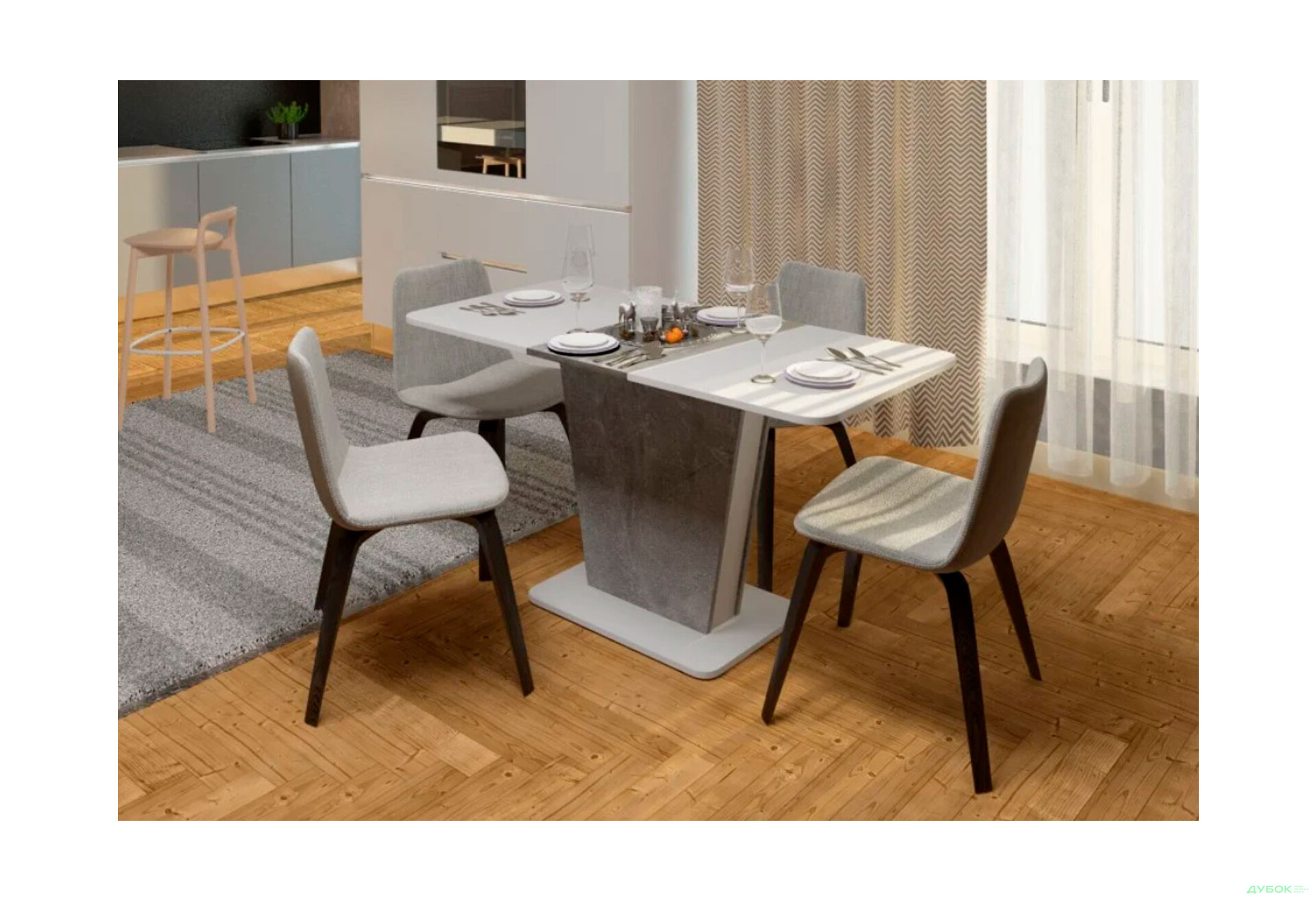 Стіл обідній Intarsio Космо / Cosmo 110x68 см розкладний Біла аляска / Індастріал - Зображення 12 Зображення 12 - Стіл обідній Intarsio Космо / Cosmo 110x68 см розкладний Біла аляска / Індастріал