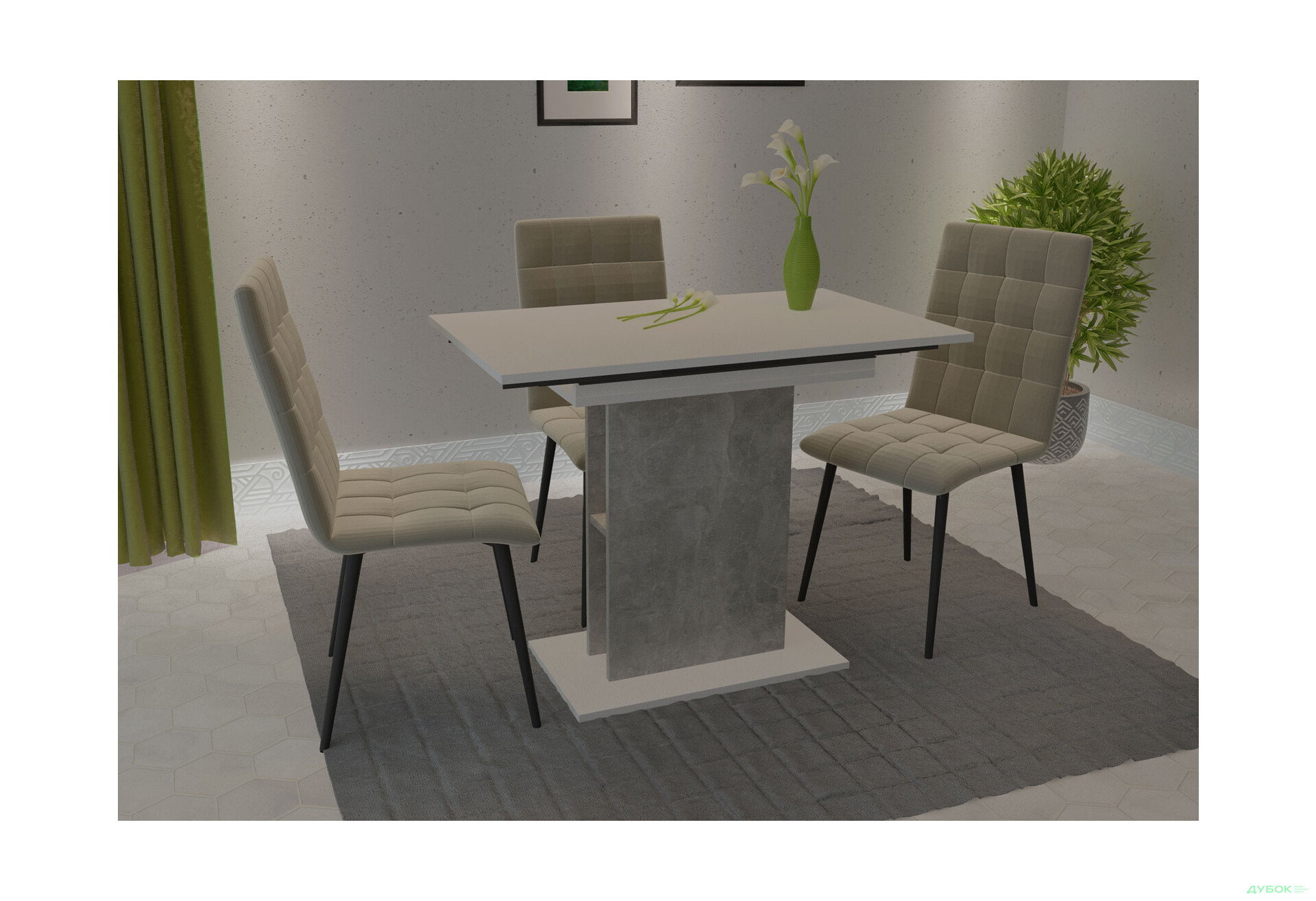 Стіл обідній Intarsio Стоун / Stoun 100x60 см розкладний Біла аляска / Індастріал - Зображення 5 Зображення 5 - Стіл обідній Intarsio Стоун / Stoun 100x60 см розкладний Біла аляска / Індастріал