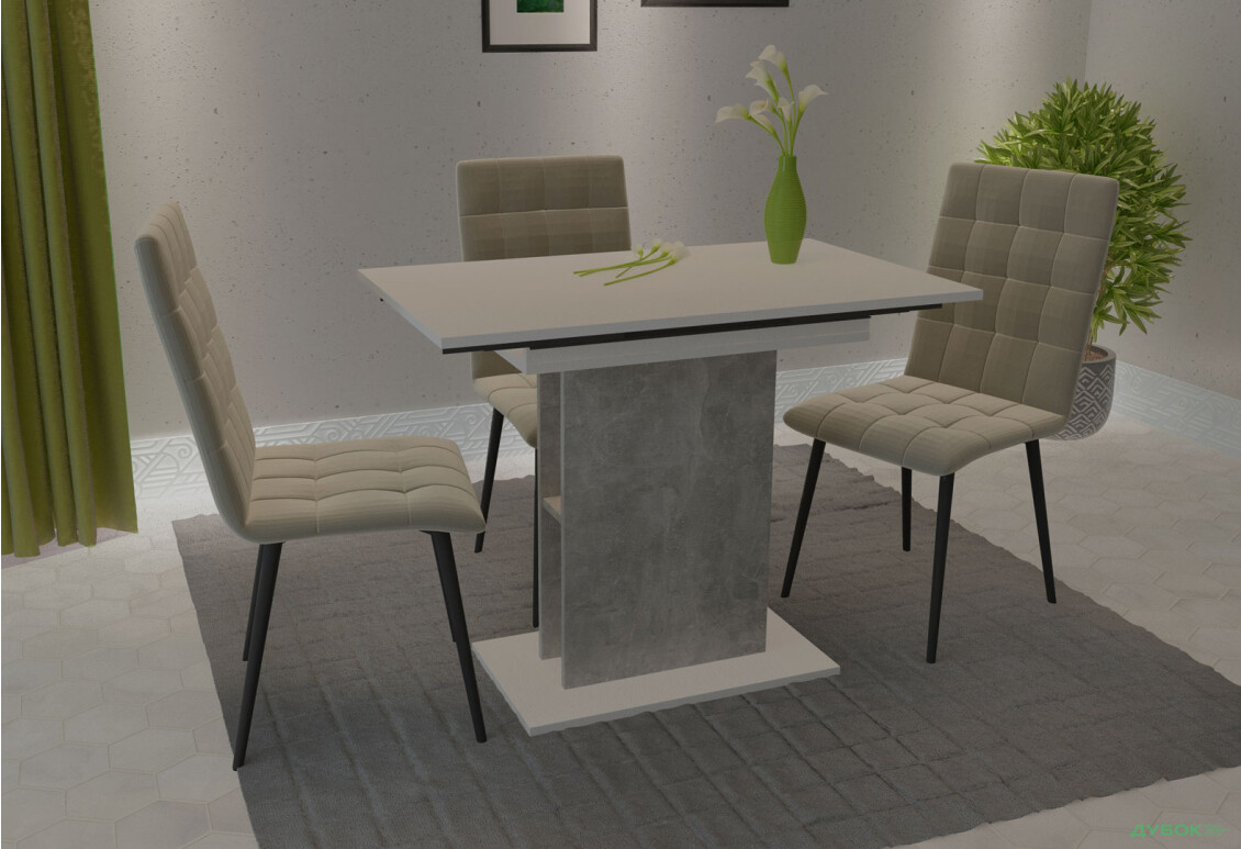 Стіл обідній Intarsio Стоун / Stoun 100x60 см розкладний Біла аляска / Індастріал - Зображення 5 Зображення 5 - Стіл обідній Intarsio Стоун / Stoun 100x60 см розкладний Біла аляска / Індастріал