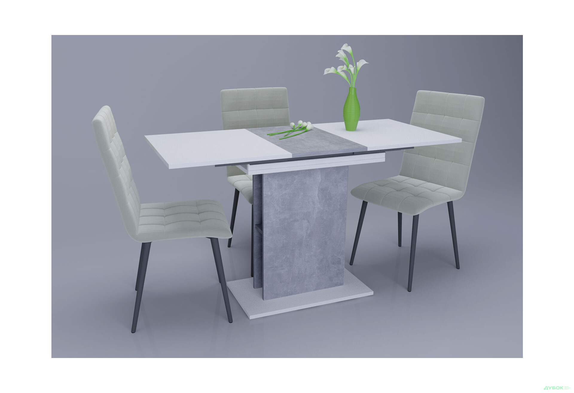 Стіл обідній Intarsio Стоун / Stoun 100x60 см розкладний Біла аляска / Індастріал - Зображення 3 Зображення 3 - Стіл обідній Intarsio Стоун / Stoun 100x60 см розкладний Біла аляска / Індастріал