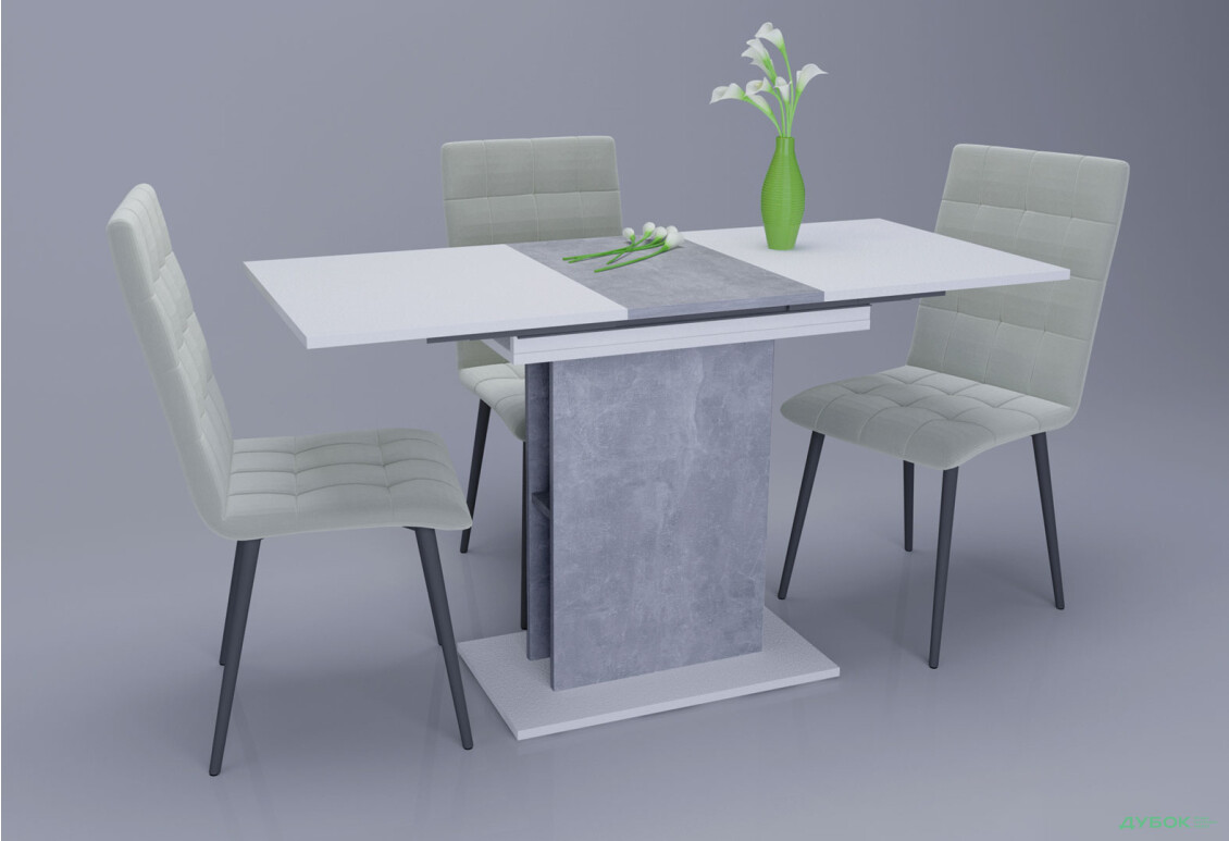 Стіл обідній Intarsio Стоун / Stoun 100x60 см розкладний Біла аляска / Індастріал - Зображення 3 Зображення 3 - Стіл обідній Intarsio Стоун / Stoun 100x60 см розкладний Біла аляска / Індастріал