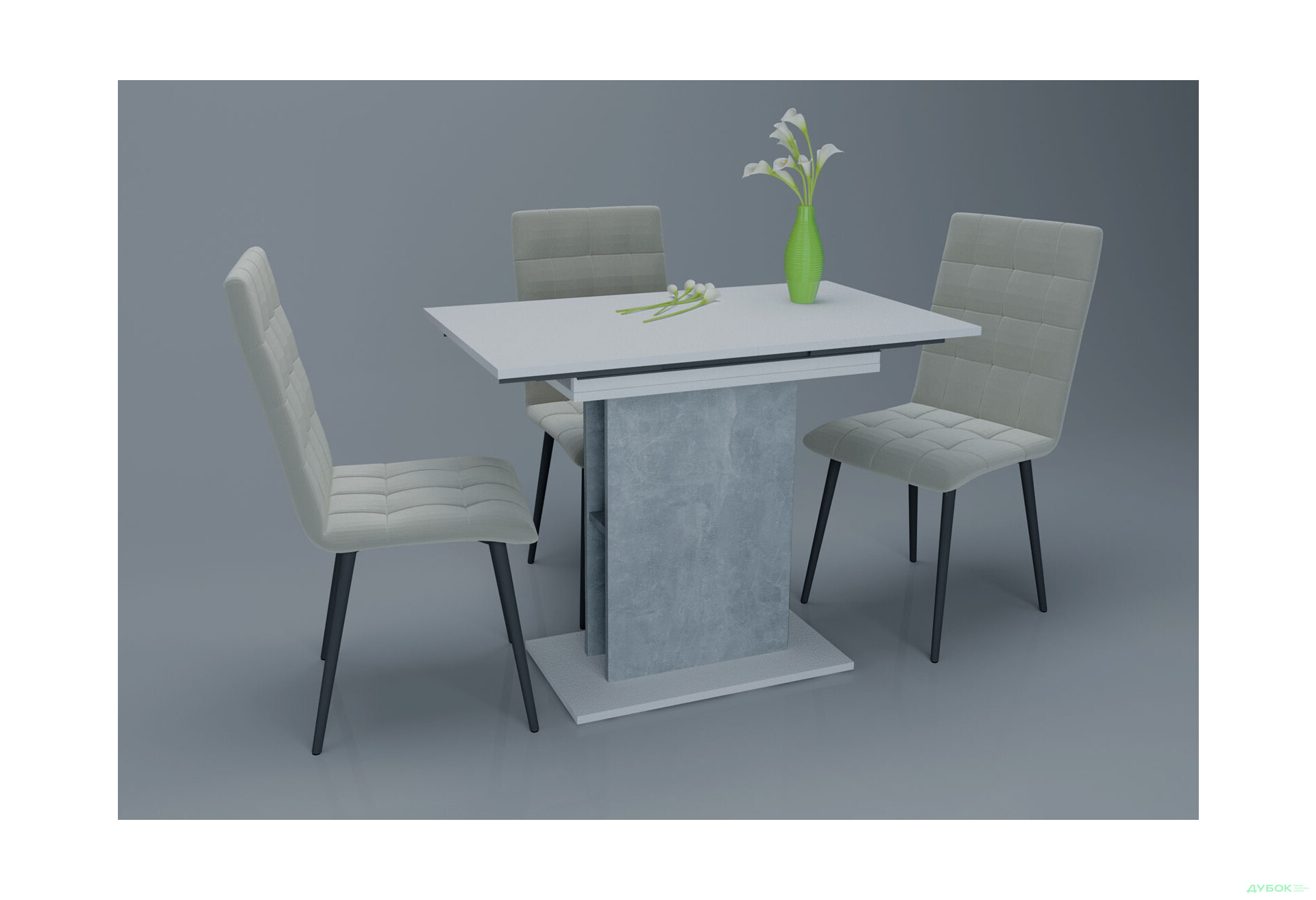 Стіл обідній Intarsio Стоун / Stoun 100x60 см розкладний Біла аляска / Індастріал - Зображення 4 Зображення 4 - Стіл обідній Intarsio Стоун / Stoun 100x60 см розкладний Біла аляска / Індастріал