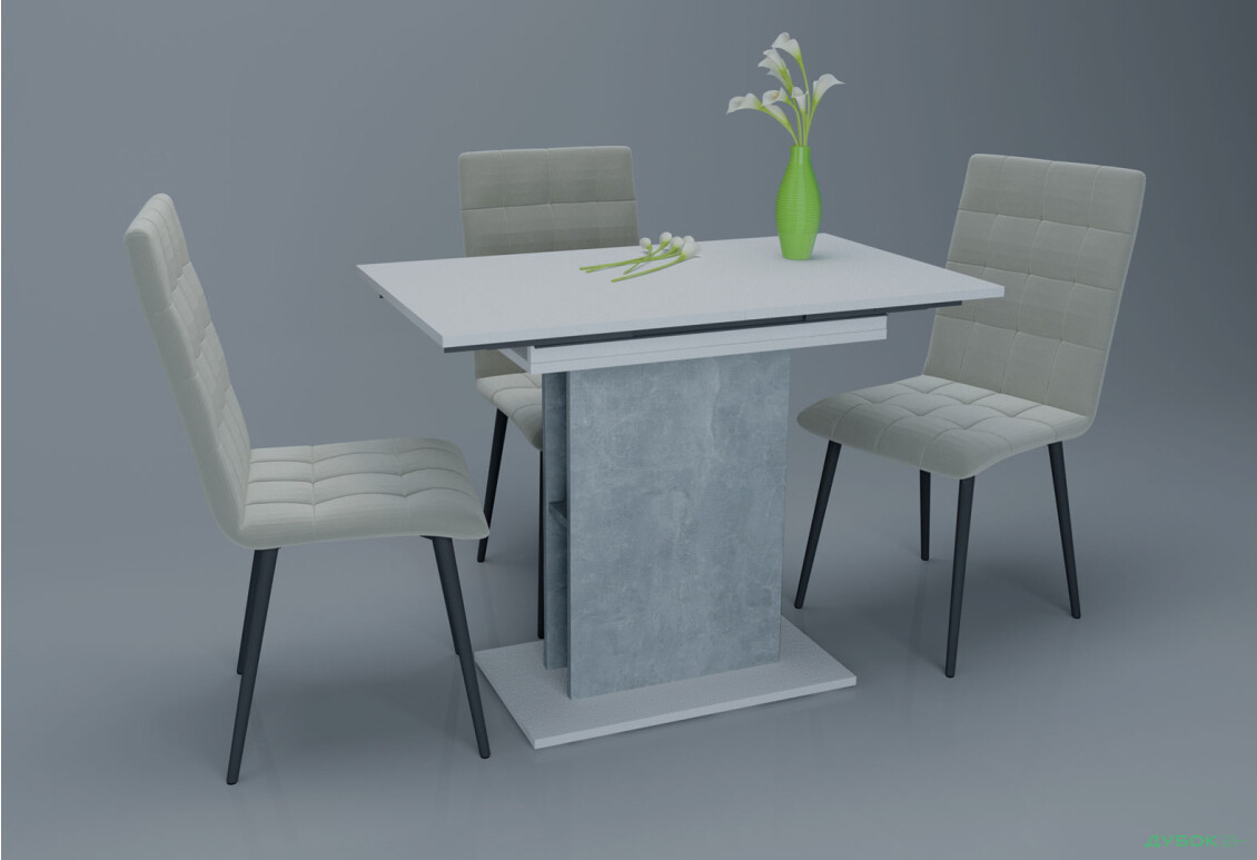 Стіл обідній Intarsio Стоун / Stoun 100x60 см розкладний Біла аляска / Індастріал - Зображення 4 Зображення 4 - Стіл обідній Intarsio Стоун / Stoun 100x60 см розкладний Біла аляска / Індастріал