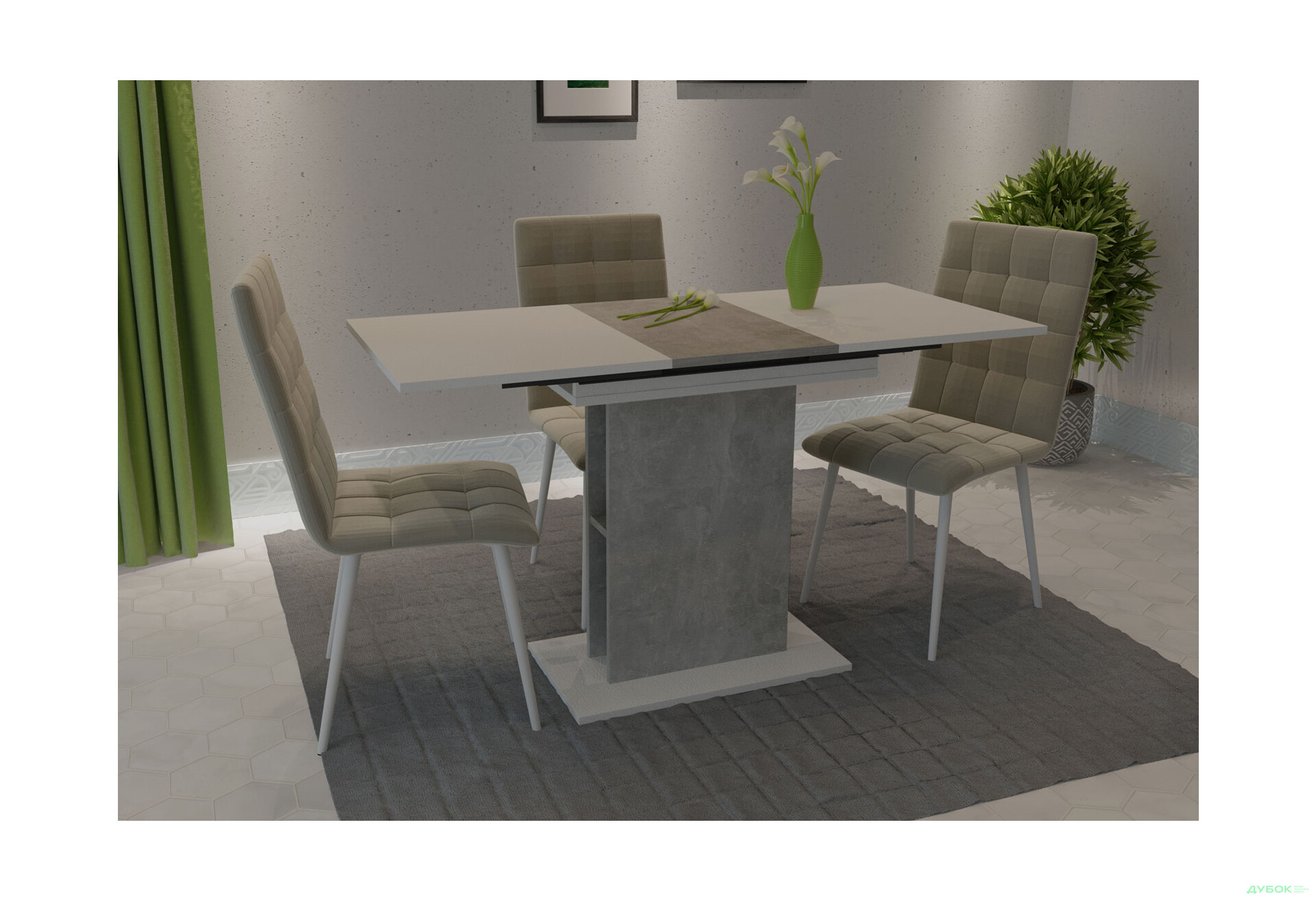 Стіл обідній Intarsio Стоун / Stoun 100x60 см розкладний Біла аляска / Індастріал - Зображення 6 Зображення 6 - Стіл обідній Intarsio Стоун / Stoun 100x60 см розкладний Біла аляска / Індастріал