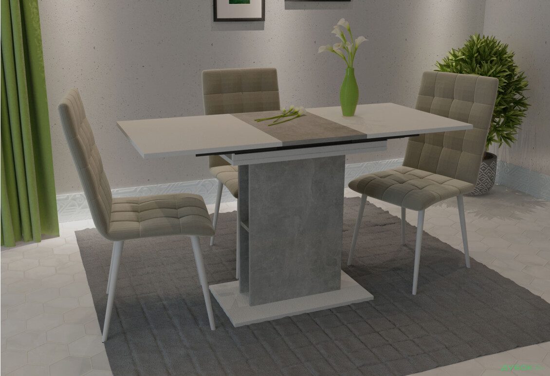 Стіл обідній Intarsio Стоун / Stoun 100x60 см розкладний Біла аляска / Індастріал - Зображення 6 Зображення 6 - Стіл обідній Intarsio Стоун / Stoun 100x60 см розкладний Біла аляска / Індастріал