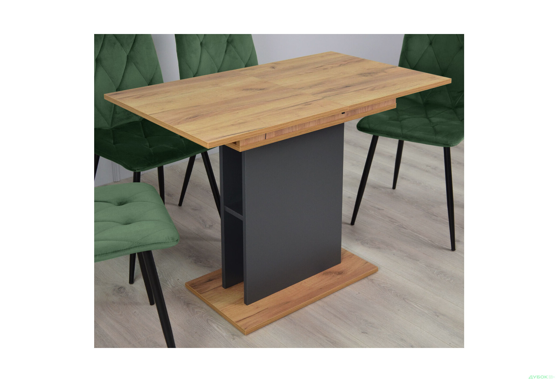 Стіл обідній Intarsio Стоун / Stoun 100x60 см розкладний Антрацит / Дуб крафт золотий - Зображення 4 Зображення 4 - Стіл обідній Intarsio Стоун / Stoun 100x60 см розкладний Антрацит / Дуб крафт золотий