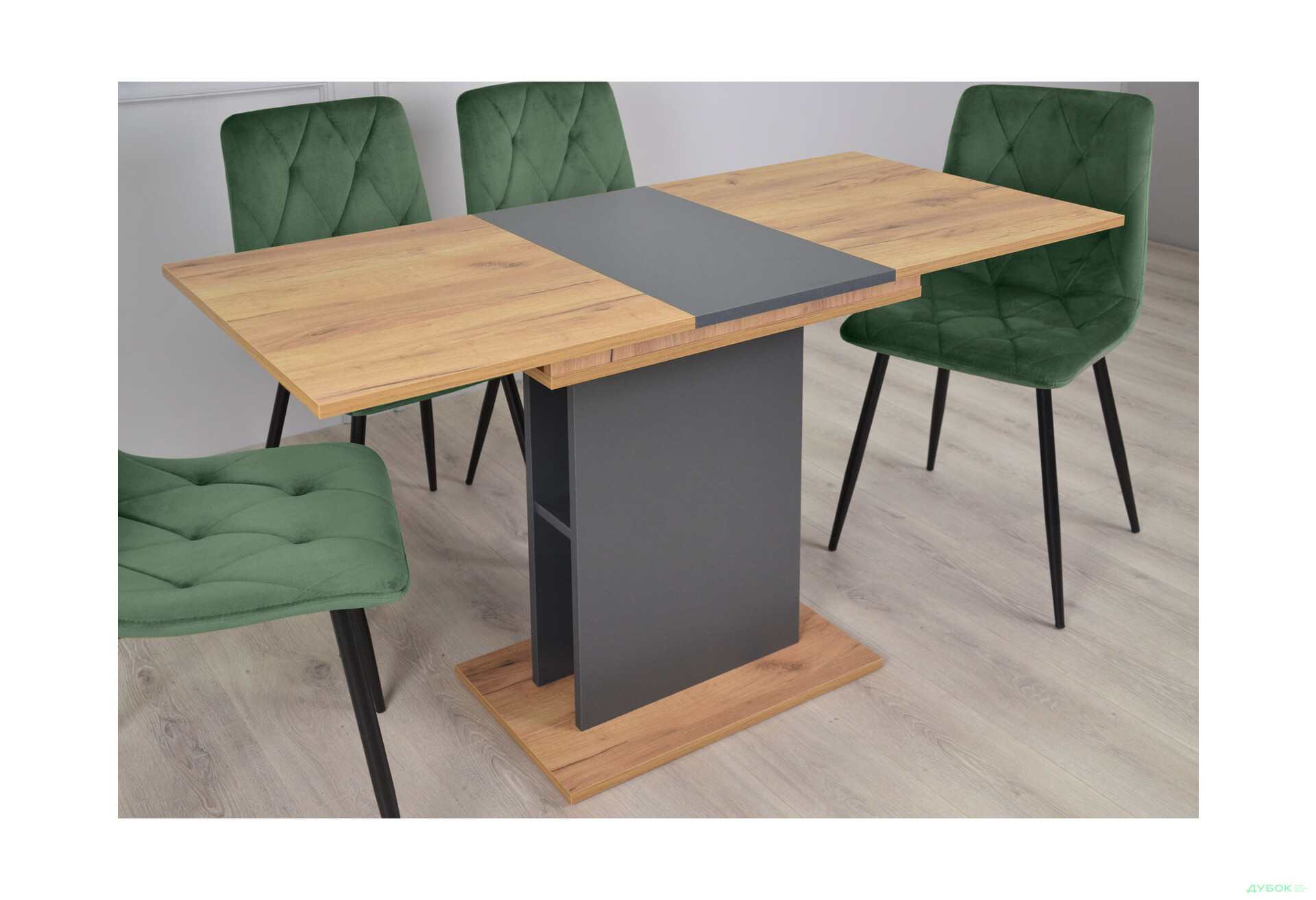 Стіл обідній Intarsio Стоун / Stoun 100x60 см розкладний Антрацит / Дуб крафт золотий - Зображення 5 Зображення 5 - Стіл обідній Intarsio Стоун / Stoun 100x60 см розкладний Антрацит / Дуб крафт золотий