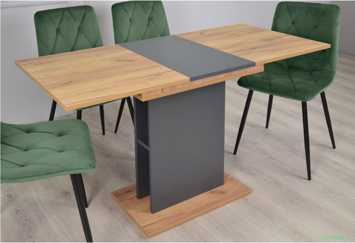 Стіл обідній Intarsio Стоун / Stoun 100x60 см розкладний Антрацит / Дуб крафт золотий - Зображення 5 Зображення 5 - Стіл обідній Intarsio Стоун / Stoun 100x60 см розкладний Антрацит / Дуб крафт золотий