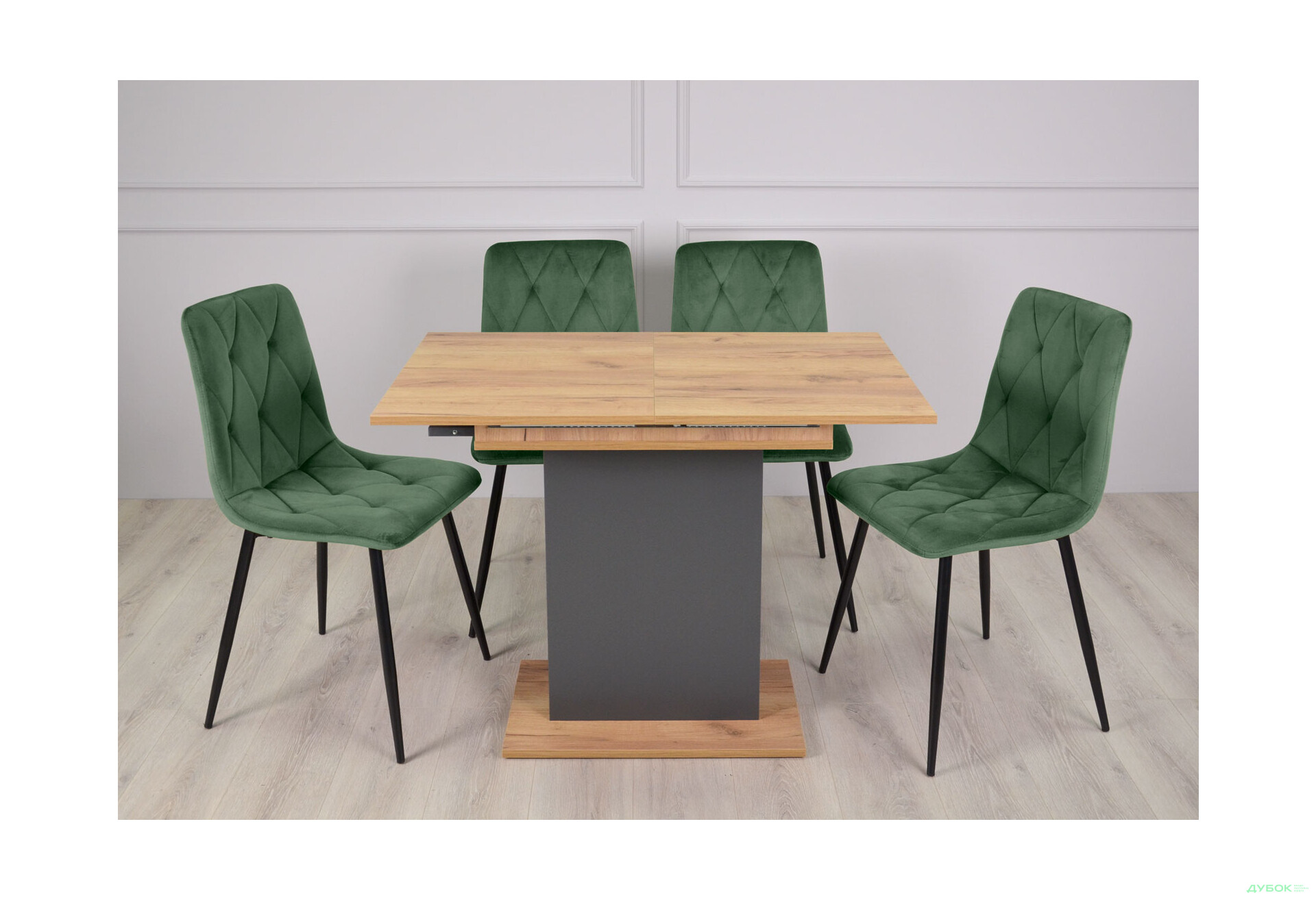 Стіл обідній Intarsio Стоун / Stoun 100x60 см розкладний Антрацит / Дуб крафт золотий - Зображення 2 Зображення 2 - Стіл обідній Intarsio Стоун / Stoun 100x60 см розкладний Антрацит / Дуб крафт золотий