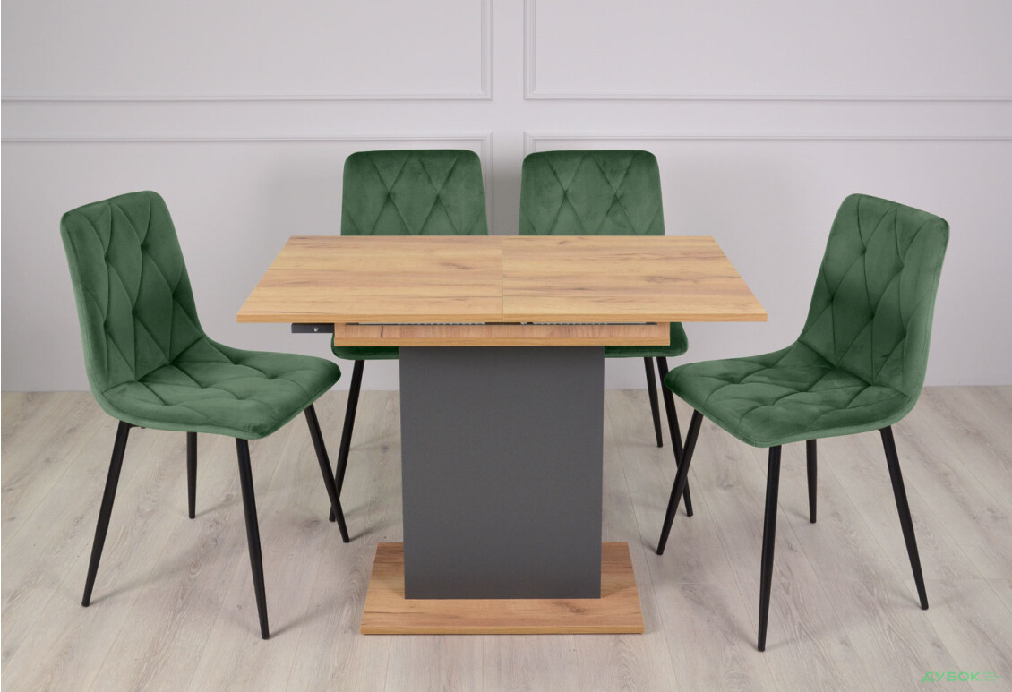 Стіл обідній Intarsio Стоун / Stoun 100x60 см розкладний Антрацит / Дуб крафт золотий - Зображення 2 Зображення 2 - Стіл обідній Intarsio Стоун / Stoun 100x60 см розкладний Антрацит / Дуб крафт золотий