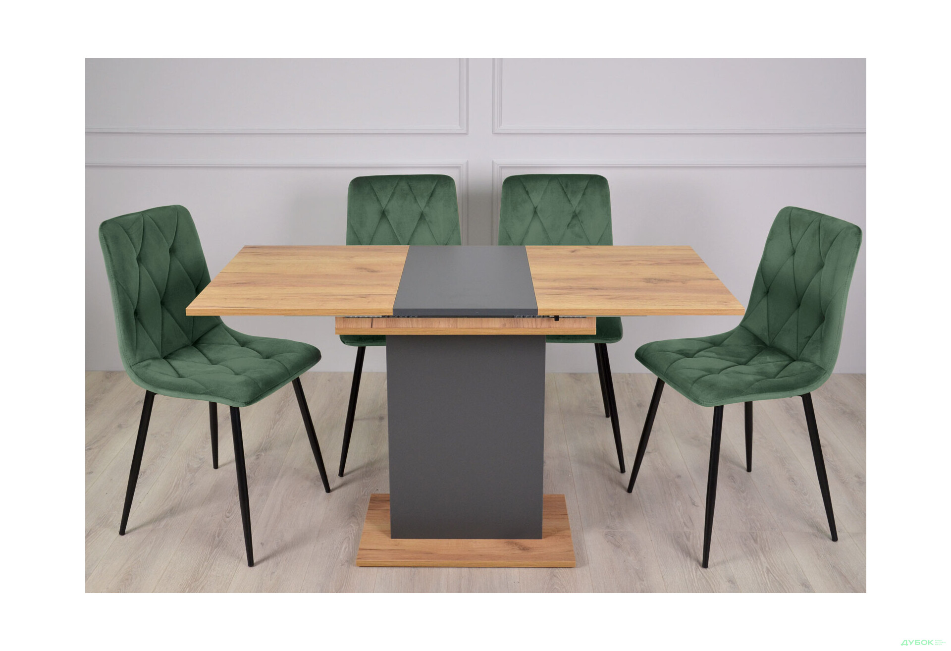 Стіл обідній Intarsio Стоун / Stoun 100x60 см розкладний Антрацит / Дуб крафт золотий - Зображення 3 Зображення 3 - Стіл обідній Intarsio Стоун / Stoun 100x60 см розкладний Антрацит / Дуб крафт золотий