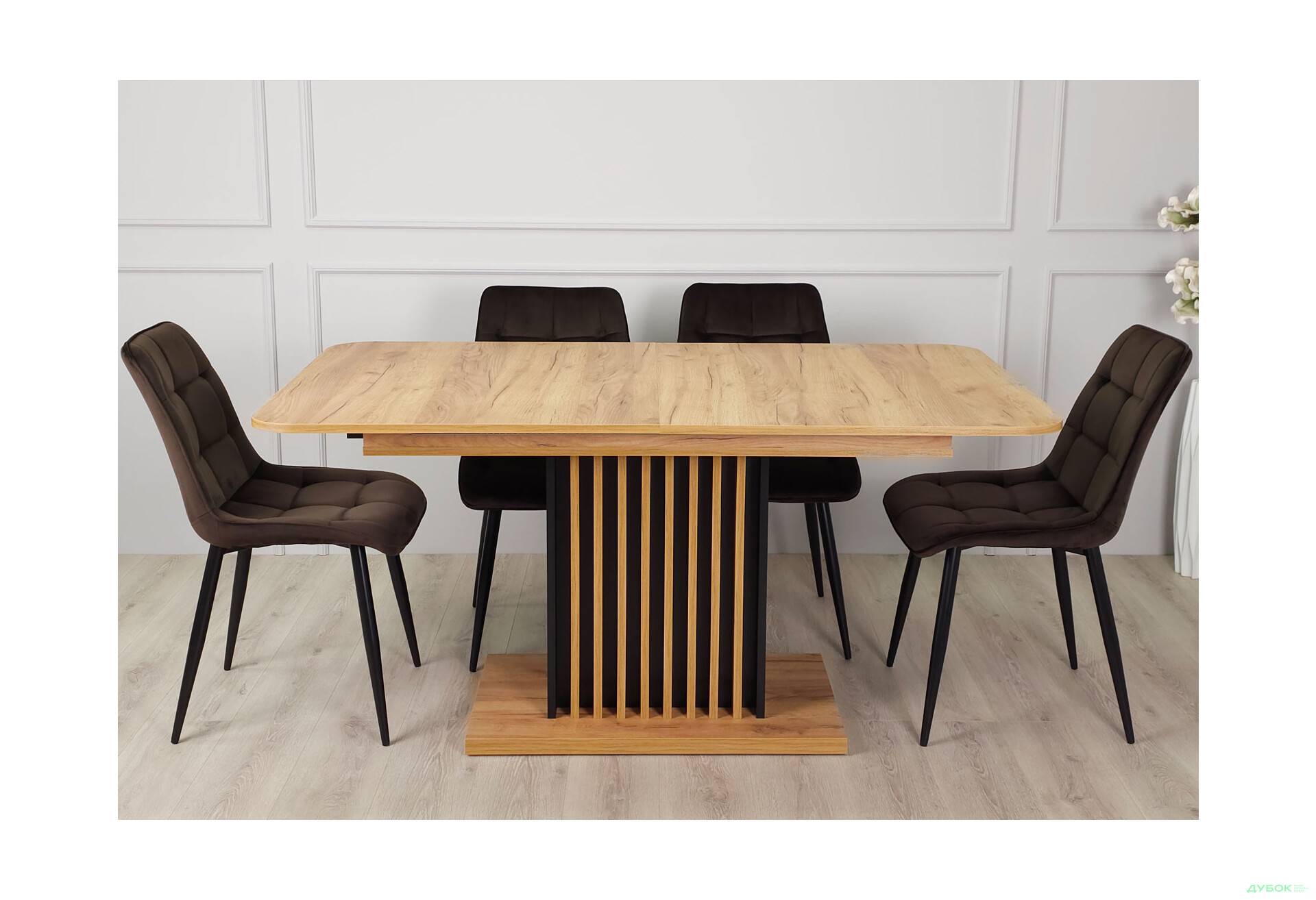 Зображення 2 - Стіл обідній Intarsio Тренд / Trend 160x90 см розкладний, дуб крафт золотий / чорний