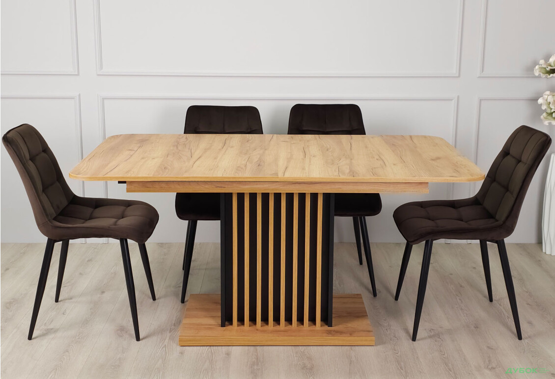 Зображення 2 - Стіл обідній Intarsio Тренд / Trend 160x90 см розкладний, дуб крафт золотий / чорний
