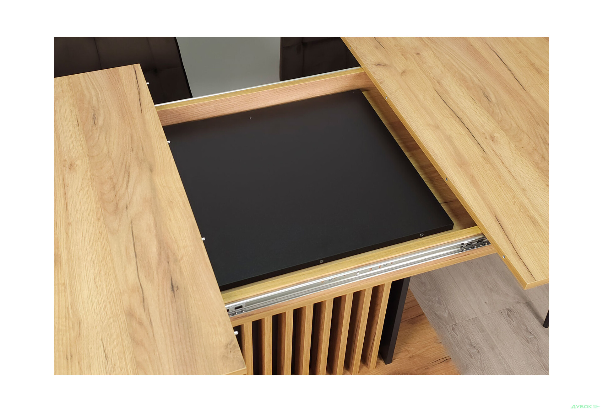 Зображення 11 - Стіл обідній Intarsio Тренд / Trend 160x90 см розкладний, дуб крафт золотий / чорний