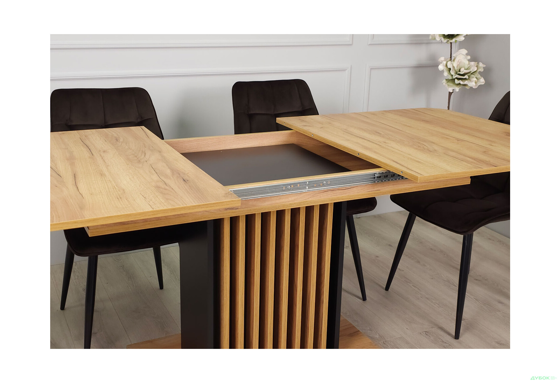 Зображення 12 - Стіл обідній Intarsio Тренд / Trend 160x90 см розкладний, дуб крафт золотий / чорний