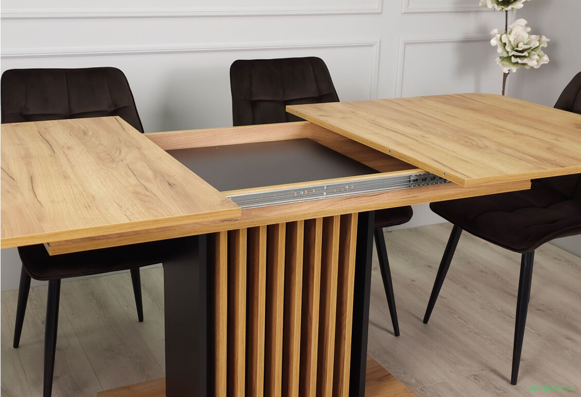 Зображення 12 - Стіл обідній Intarsio Тренд / Trend 160x90 см розкладний, дуб крафт золотий / чорний