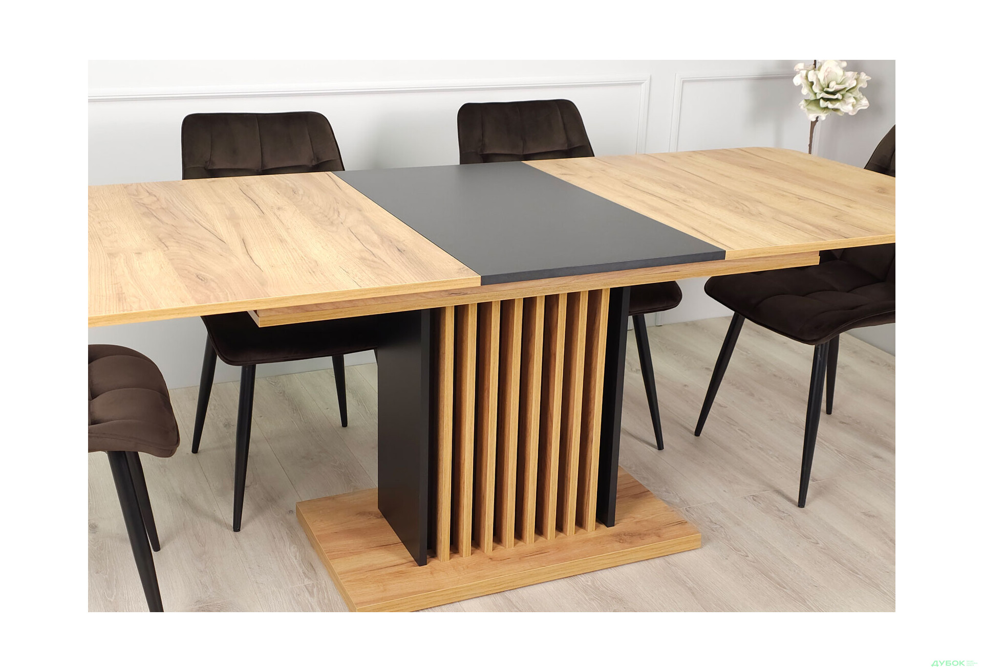 Зображення 13 - Стіл обідній Intarsio Тренд / Trend 160x90 см розкладний, дуб крафт золотий / чорний