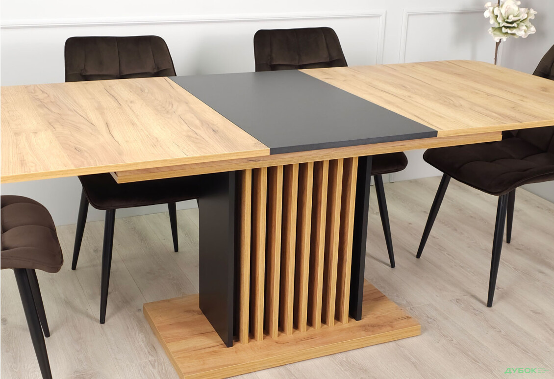 Зображення 13 - Стіл обідній Intarsio Тренд / Trend 160x90 см розкладний, дуб крафт золотий / чорний