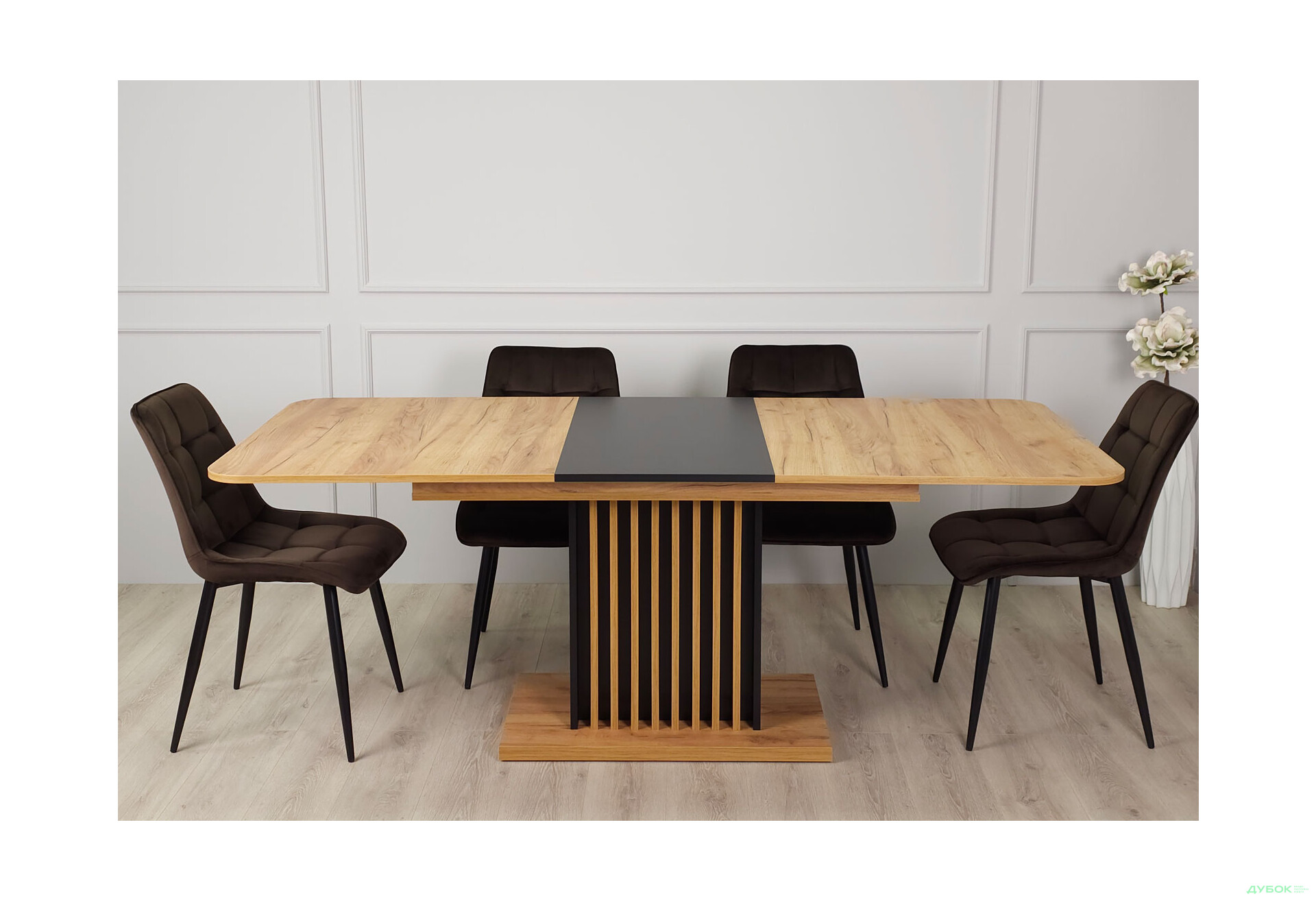 Зображення 3 - Стіл обідній Intarsio Тренд / Trend 160x90 см розкладний, дуб крафт золотий / чорний