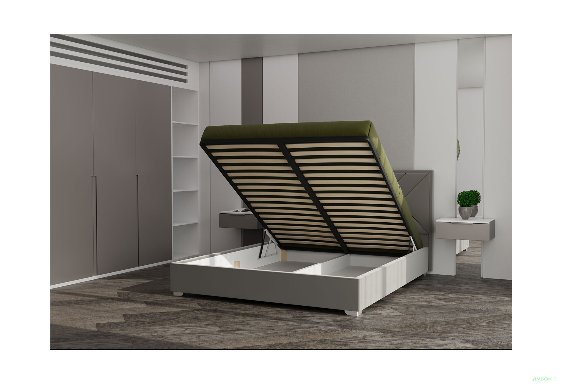 Ліжко-подіум Eurosof Олівія 180х200 см з нішею та металопідйомником Артекс Allure Taupe - Зображення 3 Зображення 3 - Ліжко-подіум Eurosof Олівія 180х200 см з нішею та металопідйомником Артекс Allure Taupe