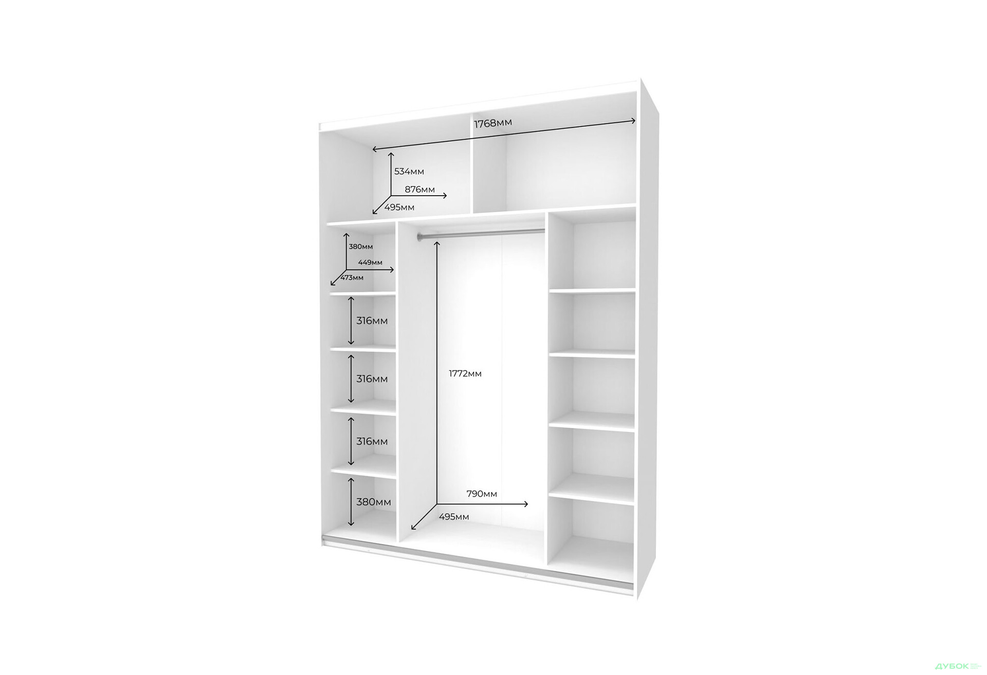 Зображення 6 - Шафа-купе Doros G-Caiser / Джі-Кейзер 2-дверна 180 см, біла