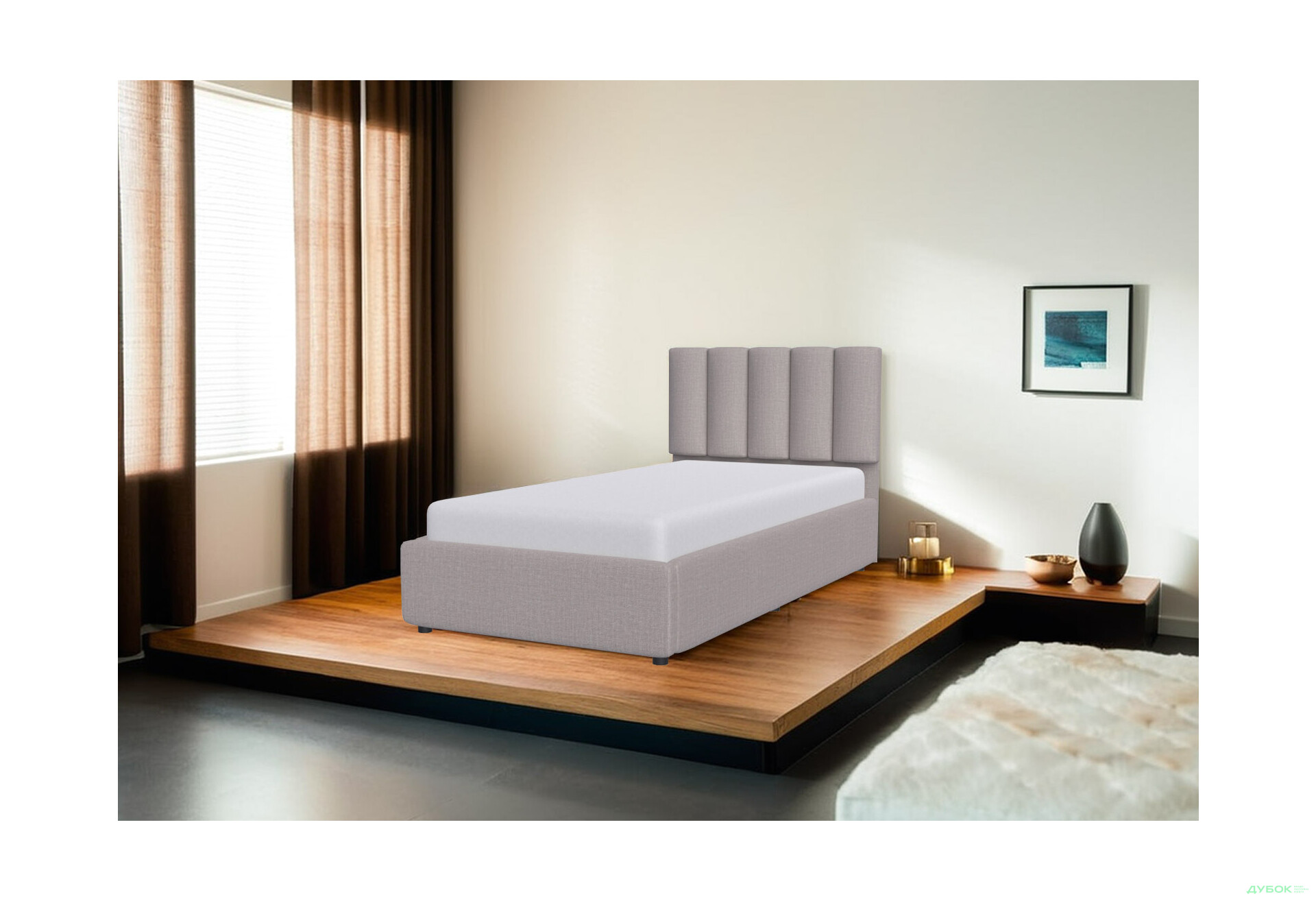 Кровать-подиум UMa Монро 90х200 см подъемная деревянный каркас, светло-бежевое (Fancy 06) - Изображение 2 Изображение 2 - Кровать-подиум UMa Монро 90х200 см подъемная деревянный каркас, светло-бежевое (Fancy 06)