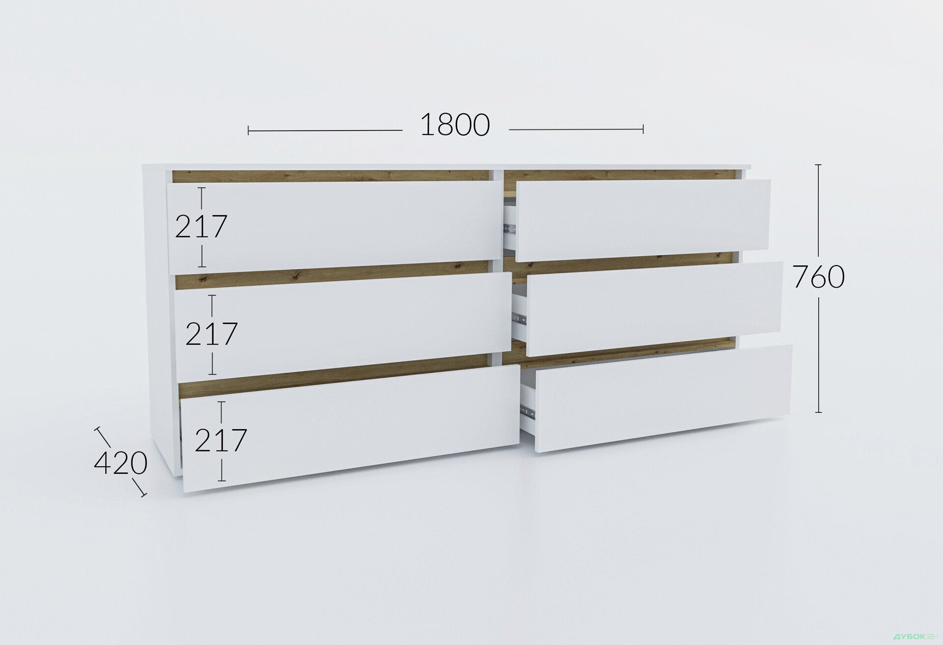 Изображение 2 - Комод Garant NV Идея К с 6 ящиками 180 см дуб крафт серый / сатин